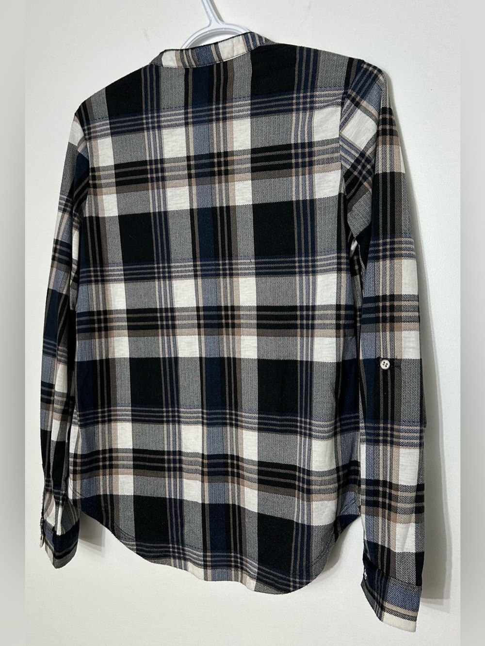 Suzy Shier Navy and Cream Plaid 1/4 Zip Women's Blouse - Picture 2 of 3